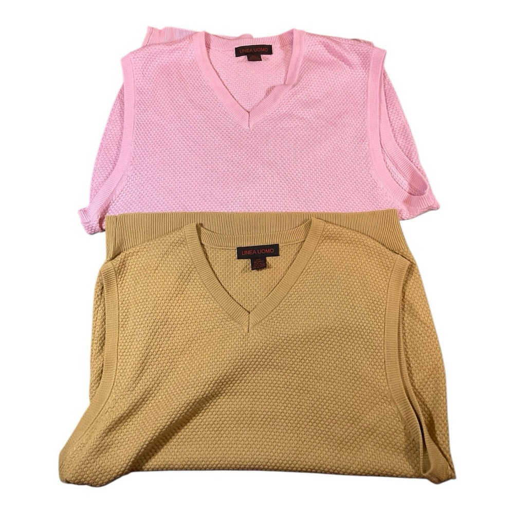 Mens Linea Uomo Sweater  Men's 2 XL Pink & Tan Honey‎ Comb Pattern Lot Of 2 Golf